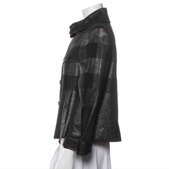 Burberry Metallic Check Pea Coat Jacket Size 8 - Picture 2 of 10